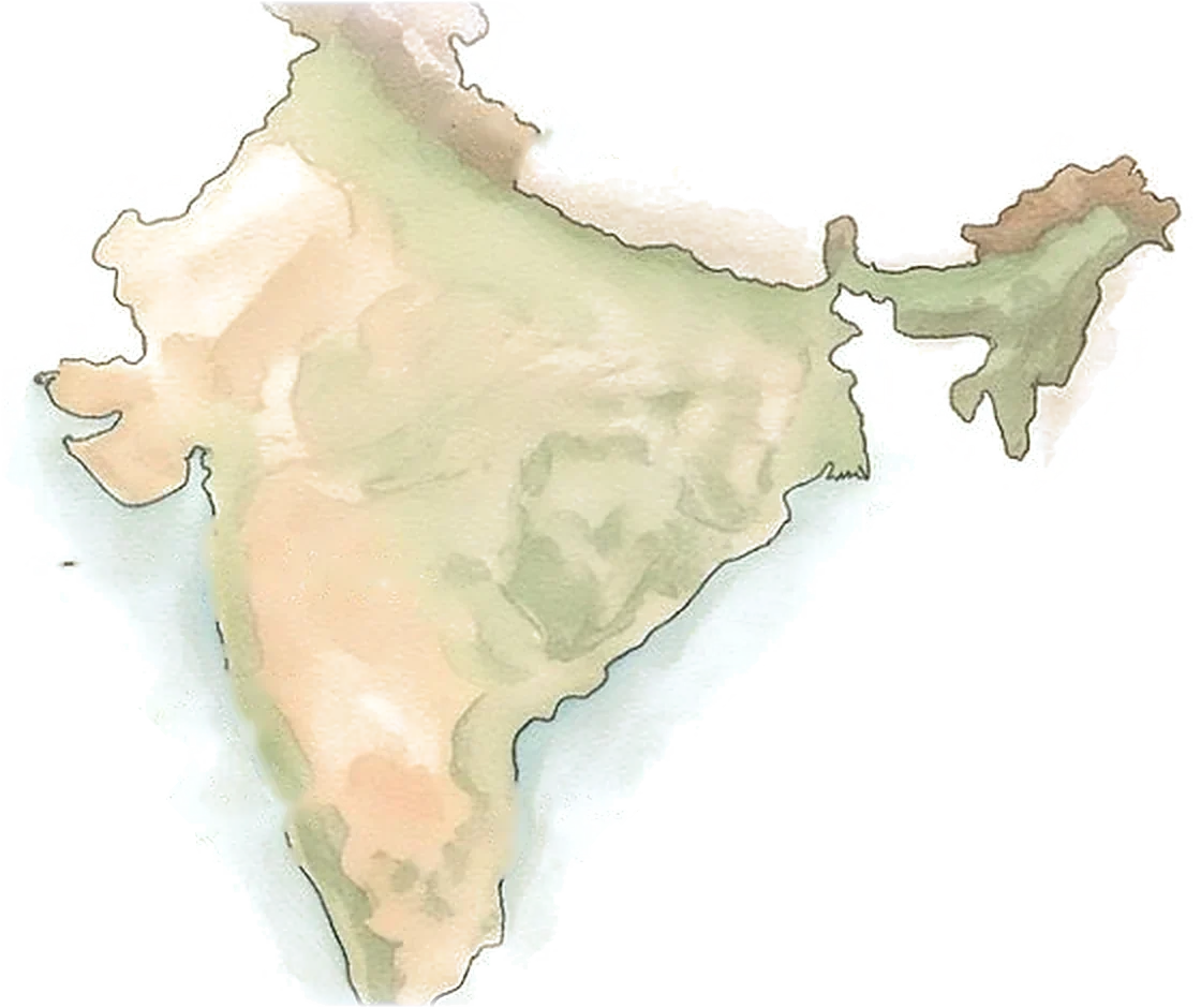 Watercolor map of India with the five featured living destinations